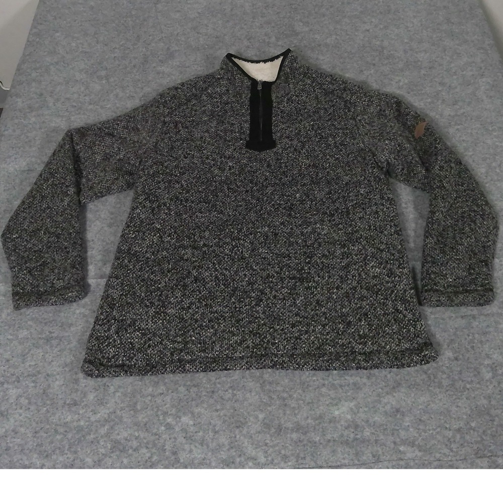 Orvis Mens Gray Marled Sherpa Lined Quarter Zip Fleece Pullover Sweater Large
